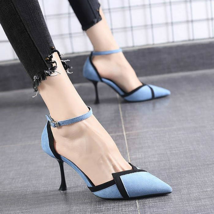 Giày Cao Gót Thời Trang Thanh Lịch Cho Nữ♥Mới 2020♥Giày Mũi Nhọn Thời Trang Mùa Hè Dễ Phối Đồ♥Giày Ren Một Chiều Màu Đỏ♥Mùa Thu Chuyên Nghiệp Màu Đen♥Giữa-heel