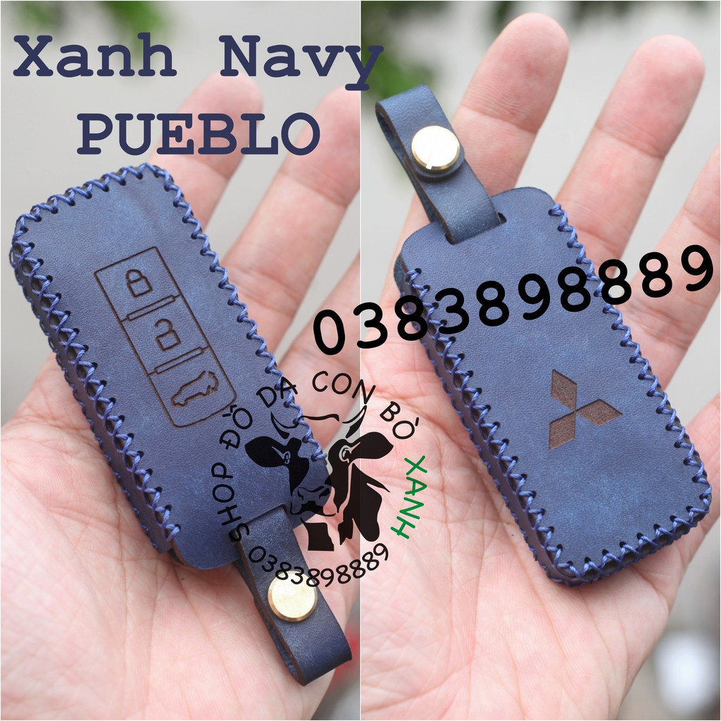 [Xanh navy Pueblo] Bao Da Chìa Khoá Mitsubishi Xpander, Outlander, Triton, Attrage, Pajero Sport, Mirage handmadeDa Thật