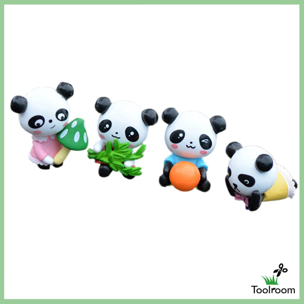 Set 4 Tượng Gấu Trúc Mini Bằng Nhựa Resin Dễ Thương Trang Trí Vườn DIY