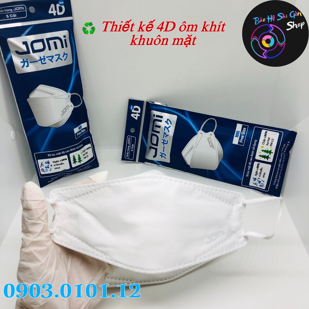 Khẩu trang n95 kiểu dáng kf94 Jomi chính hãng bịch 5 cái, khẩu trang 4d Mayan cao cấp