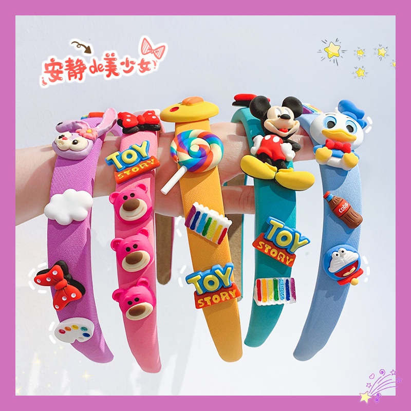 Băng đô bản rộng họa tiết hoạt hình màu kẹo ngọt phong cách Hàn Quốc