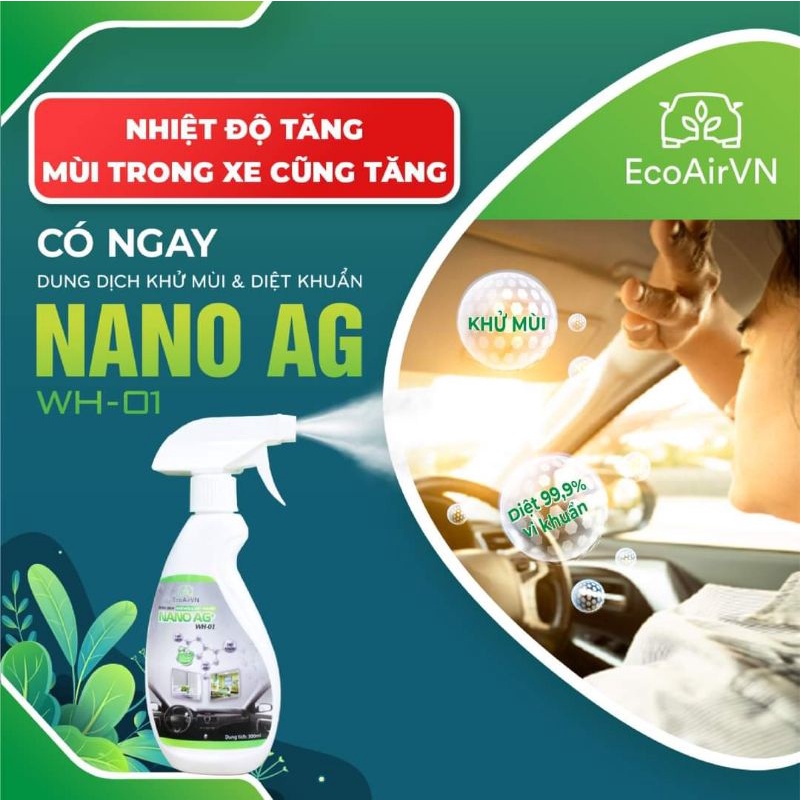 khử mùi xe ô tô ngay lập tức và làm sạch không khí nano bạc 300 ml EcoAir VN