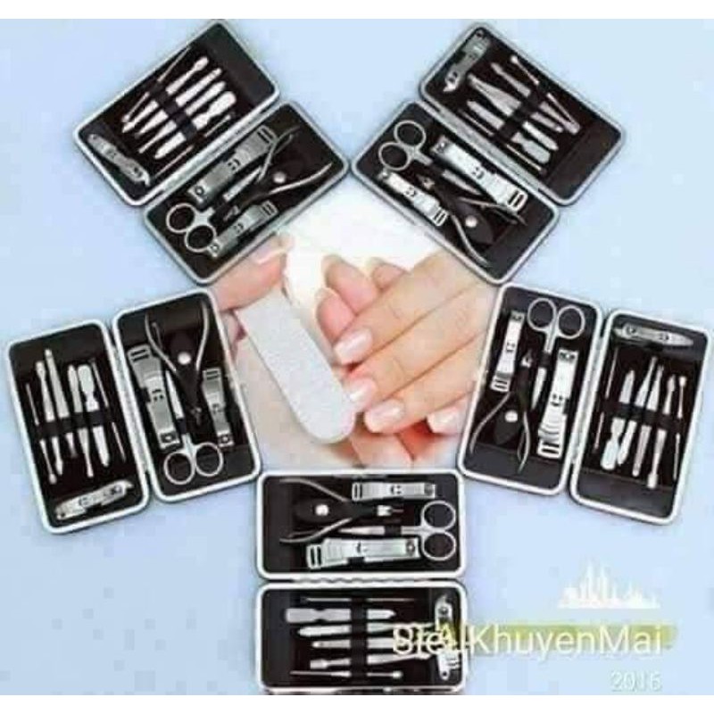 Bộ dụng cụ làm móng 12 món kèm hộp hình ví tiện lợi