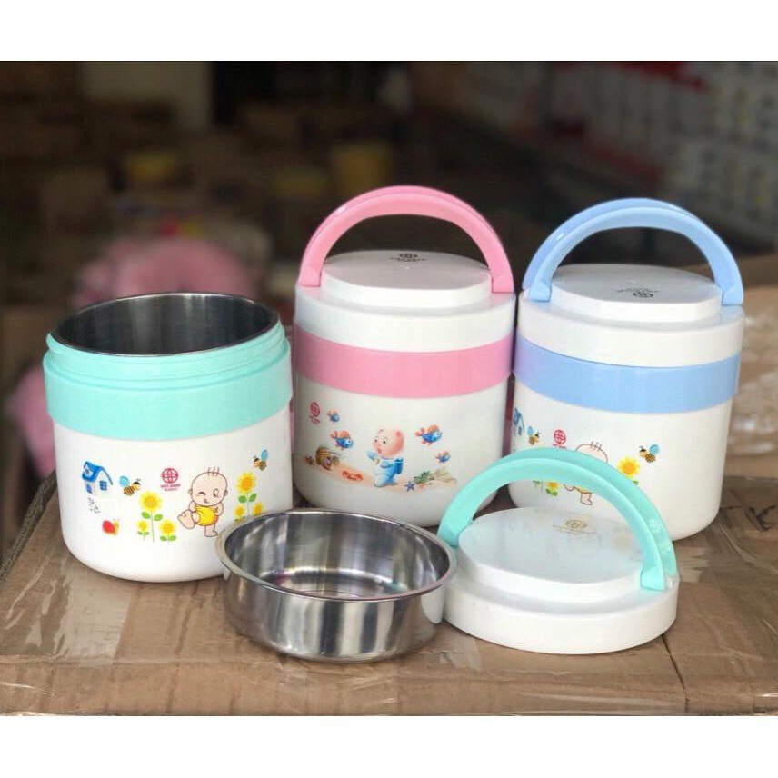 Hộp cơm giữ nhiệt 2 ngăn ruột inox nhựa Việt Nhật No 4032| Cặp lồng giữ nhiệt 2 tầng