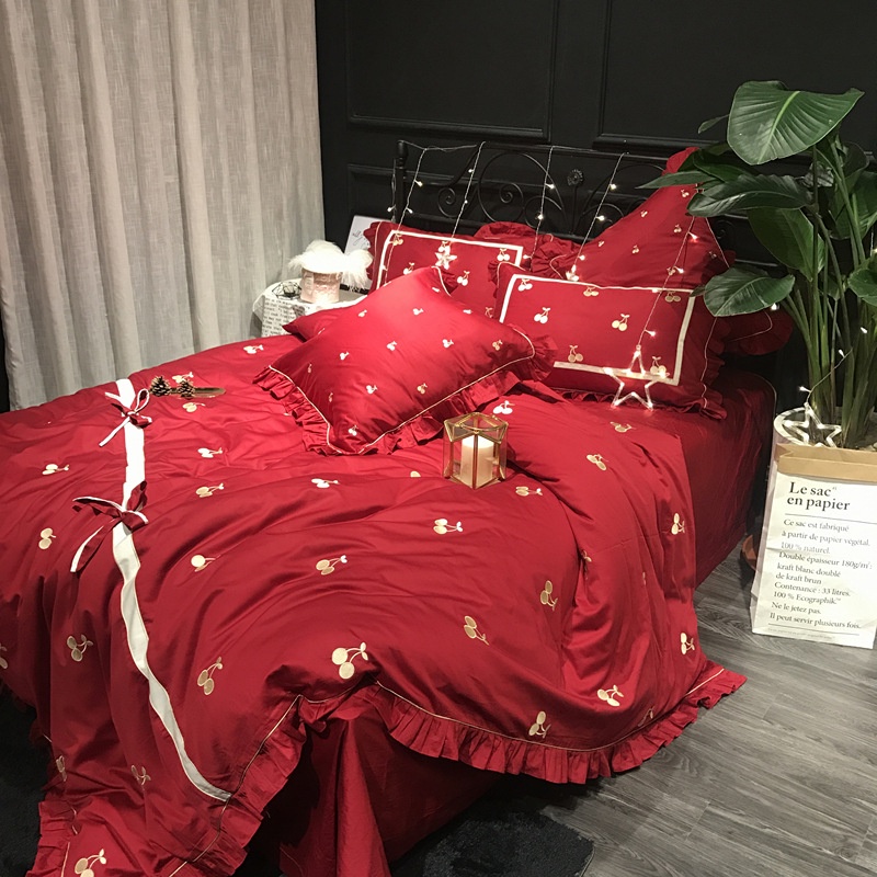 888888 Bộ chăn ga cưới cotton lụa thêu 6CT cao cấp hàng nhập