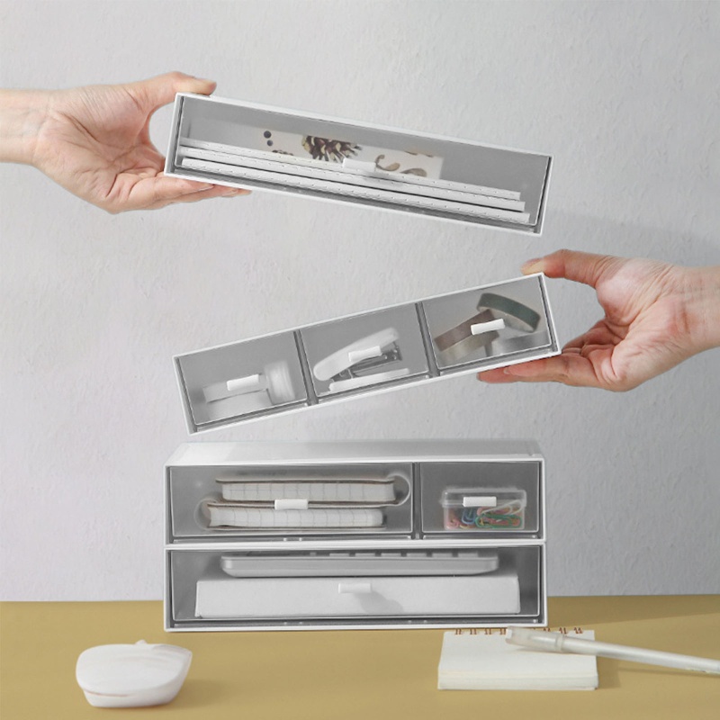 Set 2 Hộp Đựng Đồ Có Tay Cầm Trong Suốt Xếp Chồng Được Tiện Dụng Cho Gia Đình / Văn Phòng / Trường Học