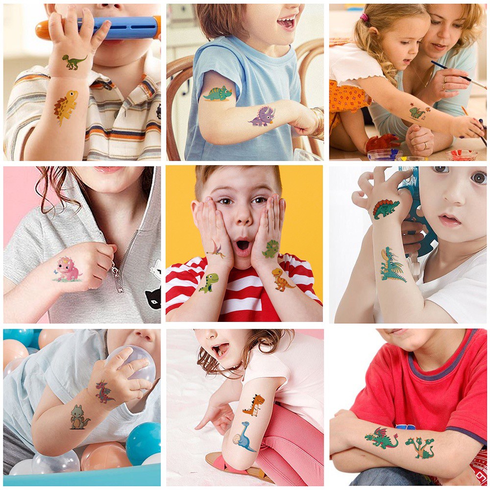 Bộ 10 miếng hình xăm dán trang trí in hình kỳ lân / khủng long / tiên cá / thú vật cho trẻ em DIY