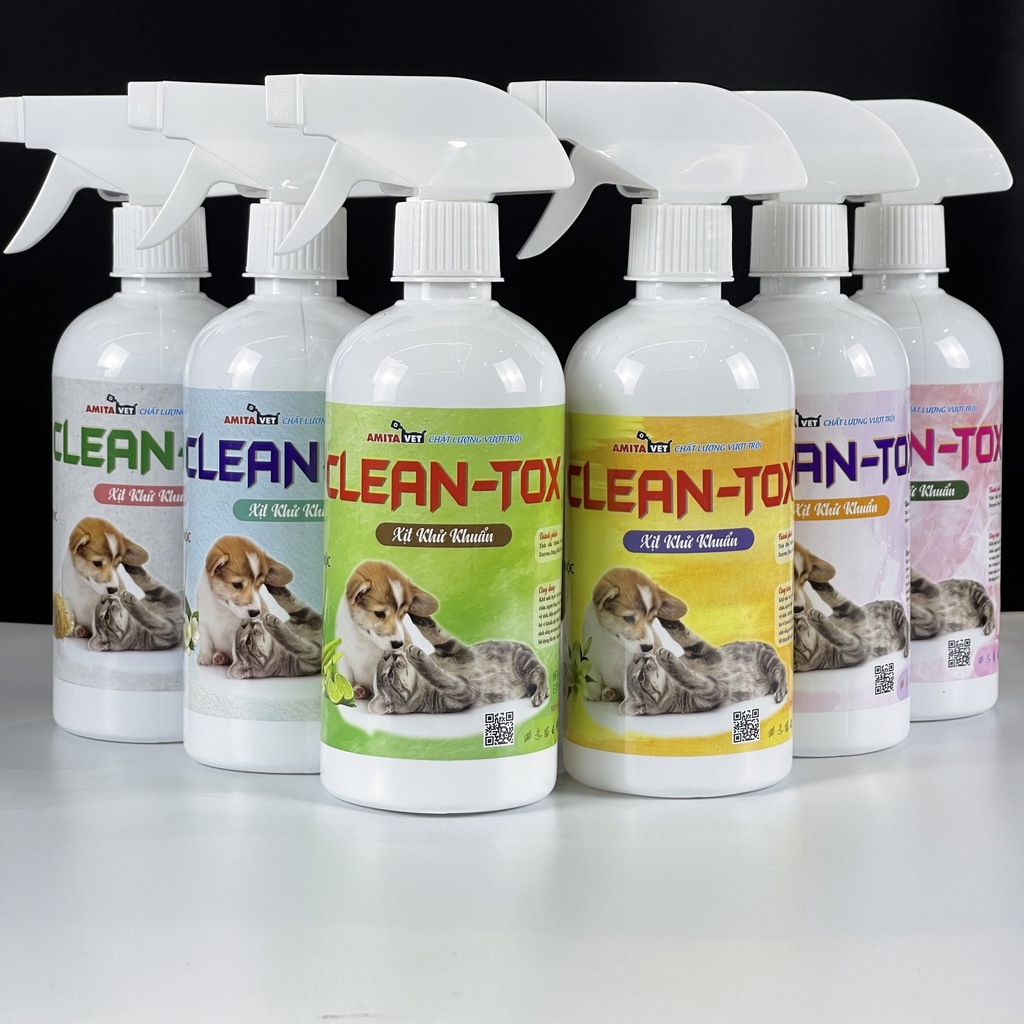 Xịt khử khuẩn Clean Tox chai 500ml (gồm 6 mùi hương đặc biệt) giúp khử mùi hôi chó mèo