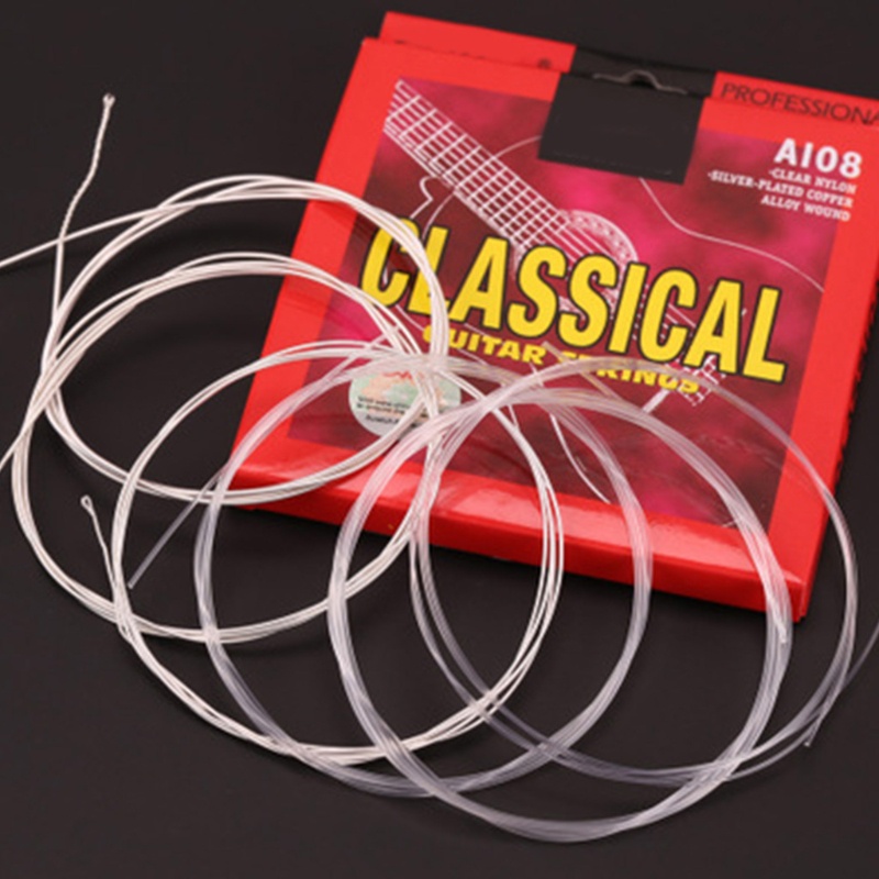 Set Dây Đàn Guitar Cổ Điển 6 Dây A108 Bằng Nylon Trong Suốt