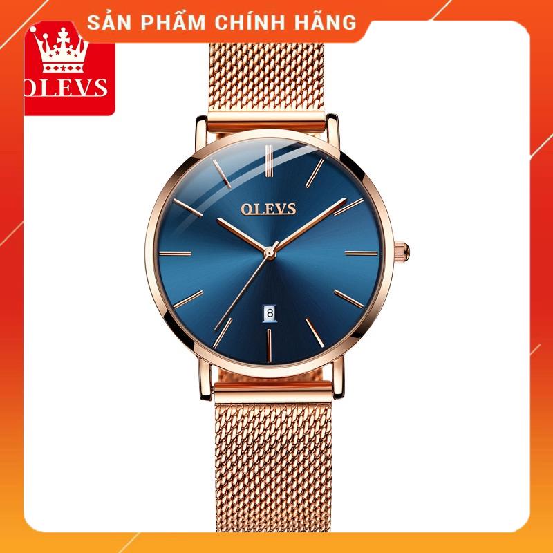 Đồng hồ đeo tay OLEVS 5869 dây đeo thép lưới siêu mỏng có lịch chống thấm nước màu vàng hồng thời trang nữ