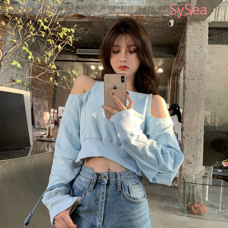 Áo Sweater Lưng Cao Lệch Tà Thời Trang Cho Nữ