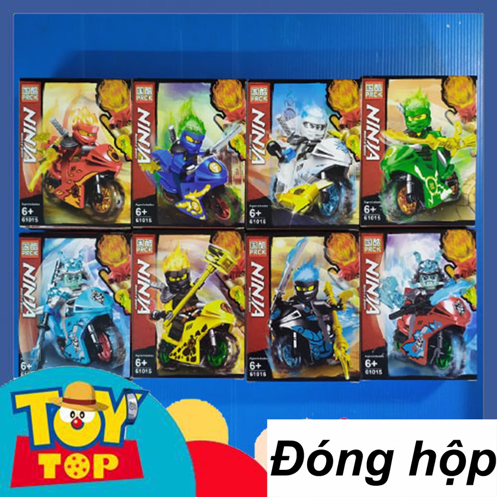 Đồ chơi Combo 8 mini ghép ninjago mini xếp hình ninja lái xe máy mô tô đua chiến đấu lắp ráp PRCK 61015