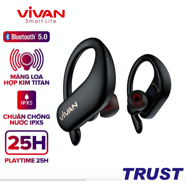 Tai Nghe Không Dây Bluetooth 5.0 VIVAN Sport X Kiểu Dáng Thể Thao Chống Nước IPX5 Cảm Ứng Thông Minh Playtime Đến 25H