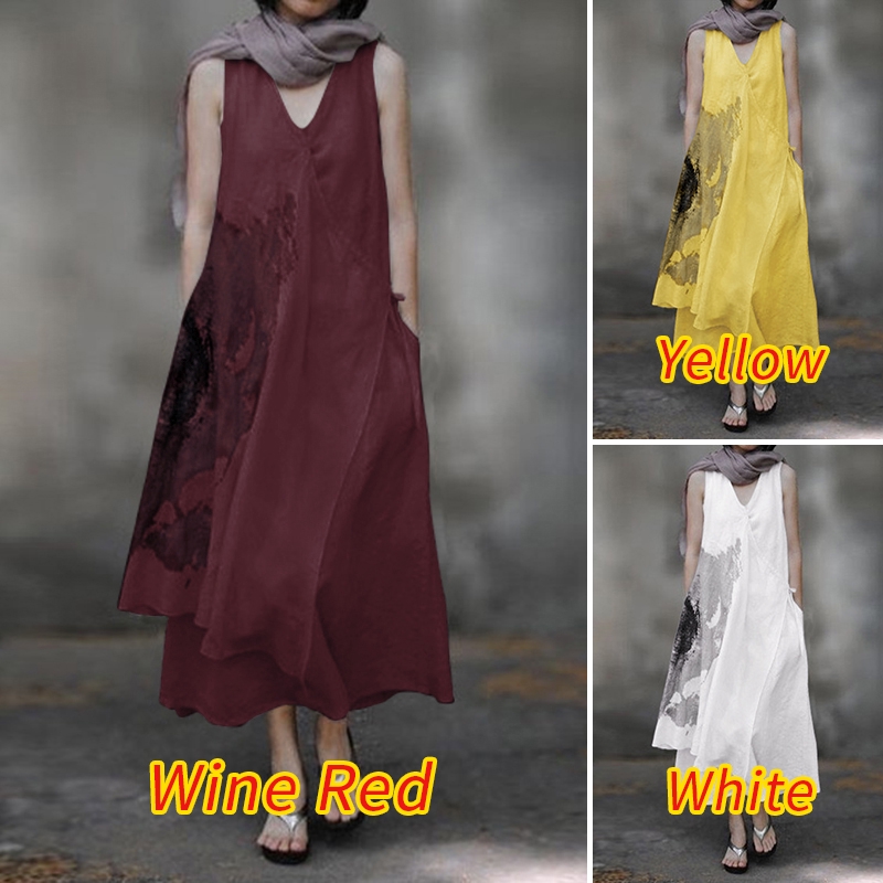 ZANZEA Đầm Maxi Nữ Không Tay Cổ Chữ V Thời Trang Quyến Rũ | BigBuy360 - bigbuy360.vn