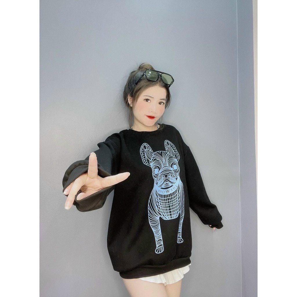 Áo hoodie SUSTORE Áo Nỉ Nữ Dáng Rộng Sweater Hình Chú Cún  lưới dày ấm nhiều màu