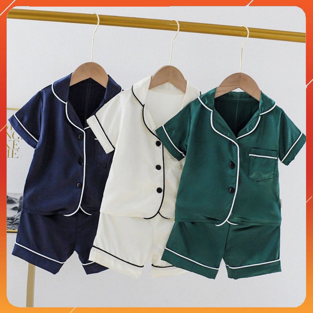 Bộ Pijama cho bé bé trai và bé gái mã PM20, Bộ đồ ngủ lụa trơn cộc tay cho bé từ 6-28kg Binbon kids