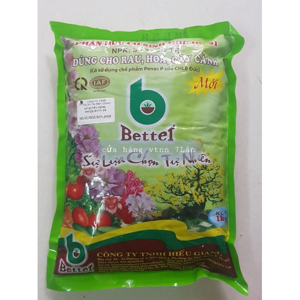 Phân hữu cơ sinh học vi sinh Better 1kg NPK: 3-2-2 + TE Chuyên dùng cho rau, hoa, cây cảnh
