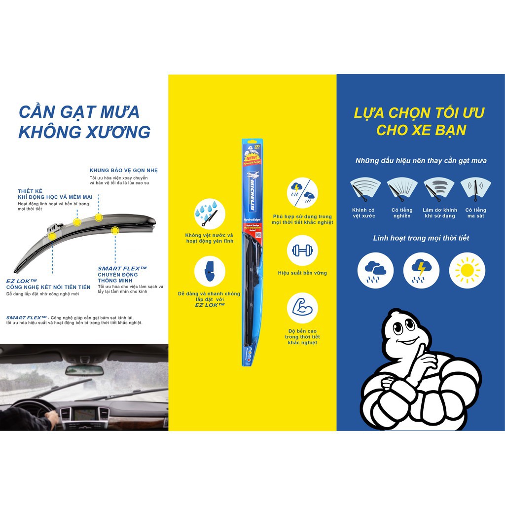 Cần Gạt Mưa Không Xương Michelin HydroEdge 14",16" ,18" ,20",22",24" ,26",28"