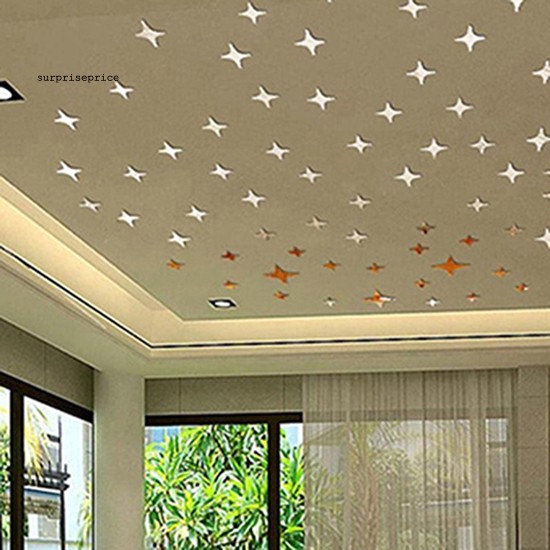 Set 50 sticker dán tường họa tiết ngôi sao mặt gương 3D xinh xắn