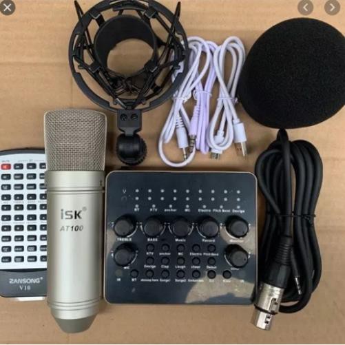 Combo livestream thu âm Mic ISK AT 100 Sound card V10 Bluetooth Auotune Đời Mới