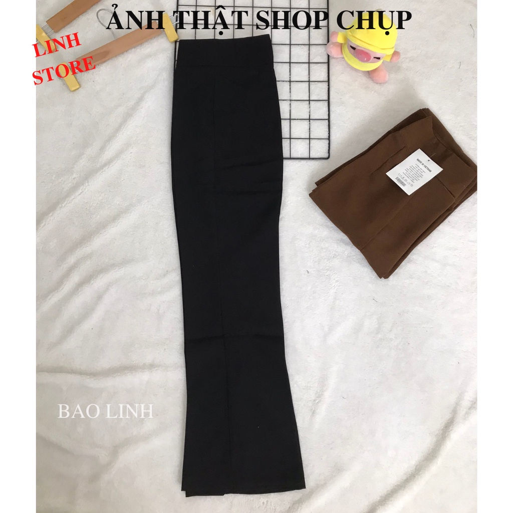 Quần Ống Loe Nữ Cạp Cao Dáng Suông Phối 2 Cúc Chất Liệu Tuyết Mưa  Cao Cấp Không Nhăn Đứng Form Dễ Phối Đồ