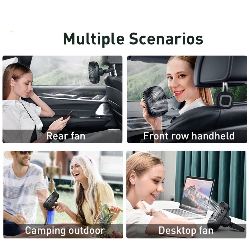 Quạt gắn ghế sau xe hơi baseus xoay 360 độ với 2 chế độ chình gió hay quạt mini cầm tay tích điện baseus