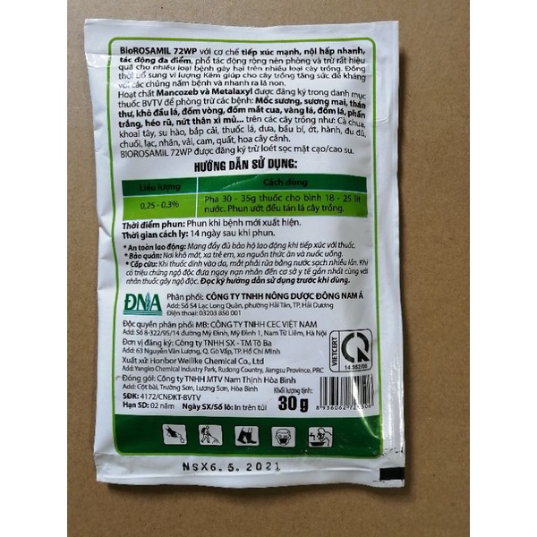 Siêu trị nấm bệnh hoa hồng, rau màu các loại cây trồng mancozeb +Metalaxyl gói 30gr tiện lợi giá rẻ