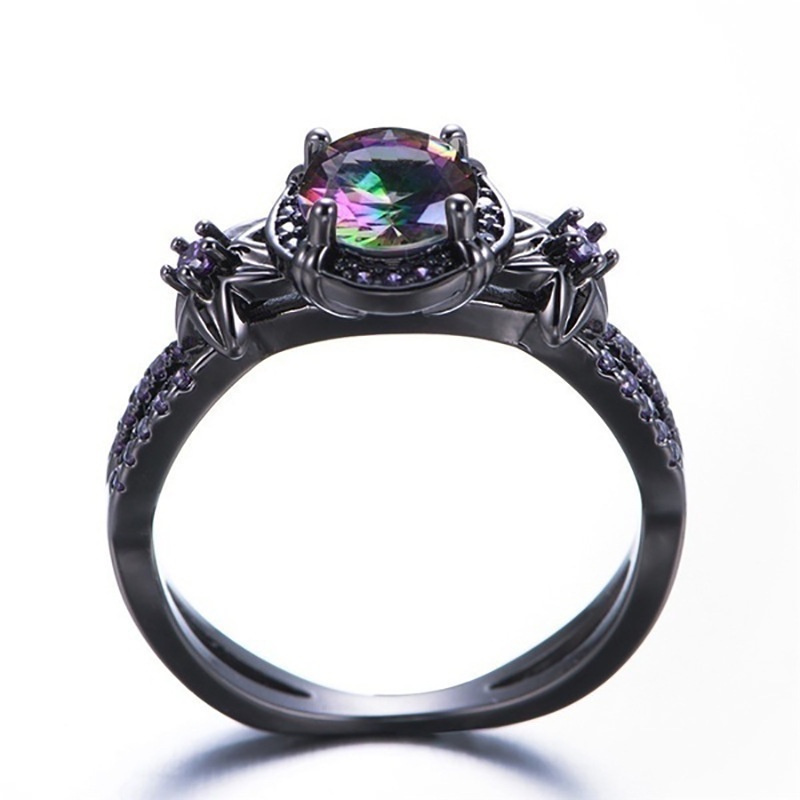 Nhẫn Đầu Lâu Vàng Đen Đính Đá Zircon Tím Phong Cách Vintage