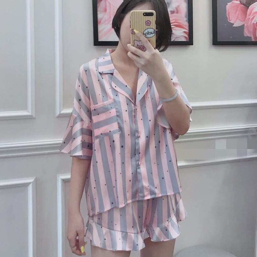 Bộ ngủ lụa Pizama tay bèo hàng cao cấp