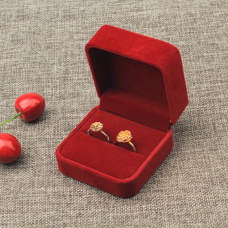 1 Hộp Đựng Trang Sức Nhẫn Đôi Vải Flannel 7x7x4cm Màu Đỏ/Đỏ/Đen/Đen/Đỏ