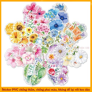 Set 30 Sticker Hoa Cỏ Water Proof Nhám Sần Cute để trang trí sách vở, sổ tay nhật ký...