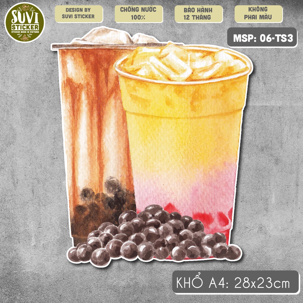 Decal Trà Sữa khổ lớn trang trí tường, dán kính, trang trí quán cà phê khổ A4 chống nước. MSP: KL21