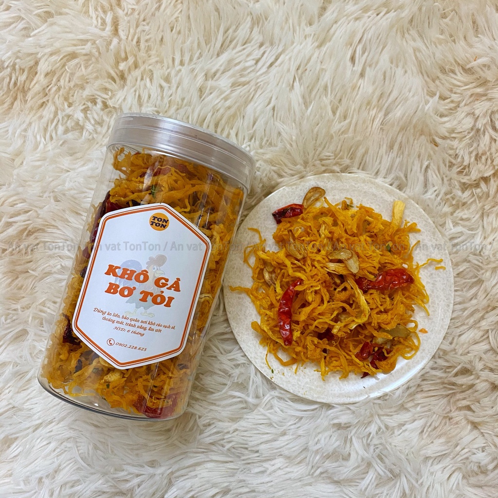 Khô gà bơ tỏi xé cay, giòn hũ pet 200g | TonTon đồ ăn vặt Hà Nội | BigBuy360 - bigbuy360.vn