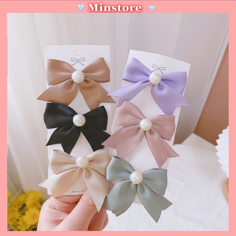 Kẹp Tóc Nơ Đính Ngoc Trai Thời Trang Xinh Xắn Cho Nữ