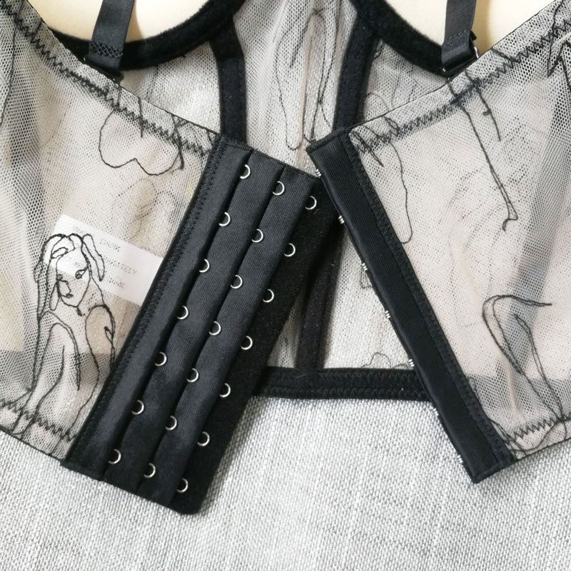 Brroa Áo Nịt Ngực Lưới Mỏng Gợi Cảm In Hình Chân Dung Làm Đẹp Trừu Tượng Nâng Ngực Cho Nữ Ves