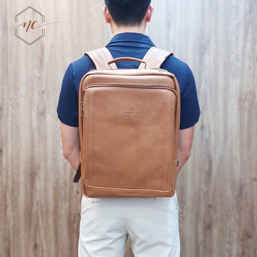 Balo Đựng Laptop NGUYET CAT Leather Chất Liệu Da PU Cao Cấp, Chia Nhiều Ngăn, Chống Nước NC22