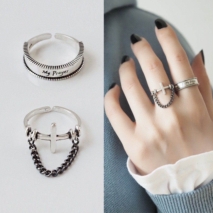 Nhẫn phối dây xích thời trang Hàn Quốc B754