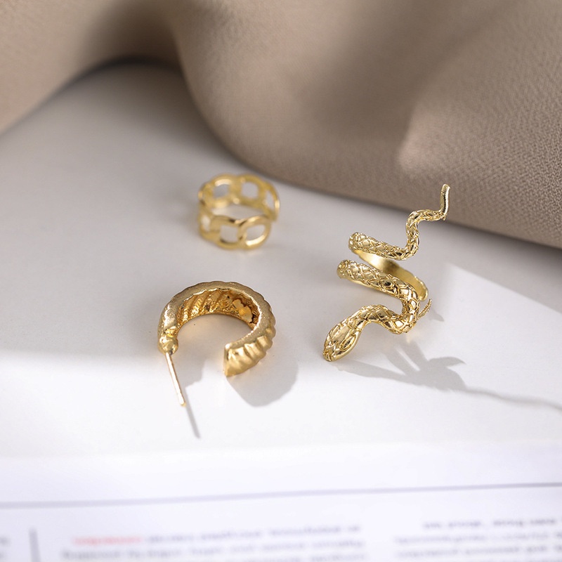 Set 3 Khuyên Tai Hình Rắn Màu Sắc Retro Cá Tính