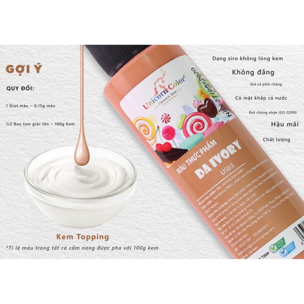Bộ 24 chai màu thực phẩm 60g (Set 24 bottles syrup food color) - Unicorn color - tặng sách pha màu