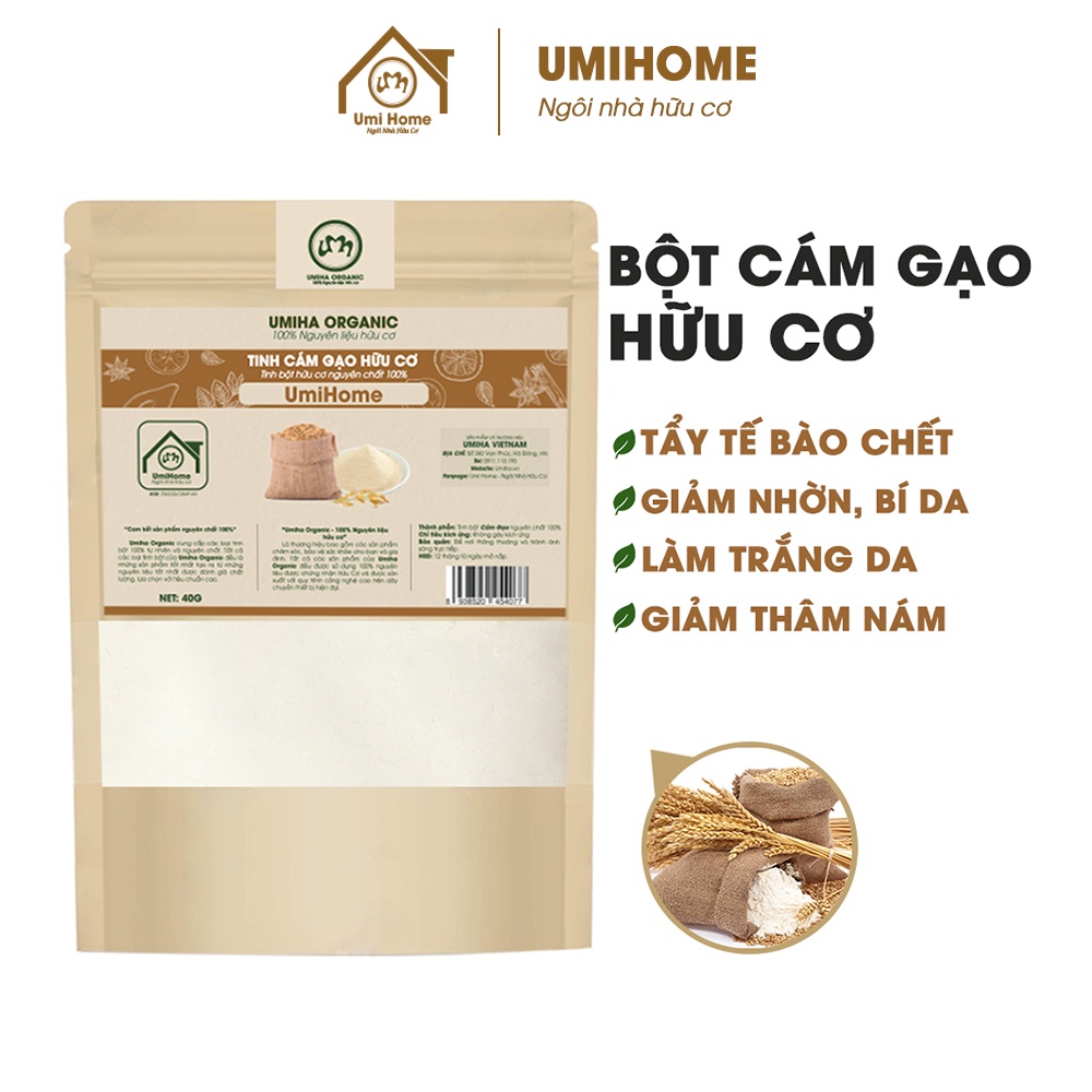 Tinh Cám Gạo đắp mặt hữu cơ UMIHOME nguyên chất 40g tắm trắng body và tẩy tế bào chết hiệu quả