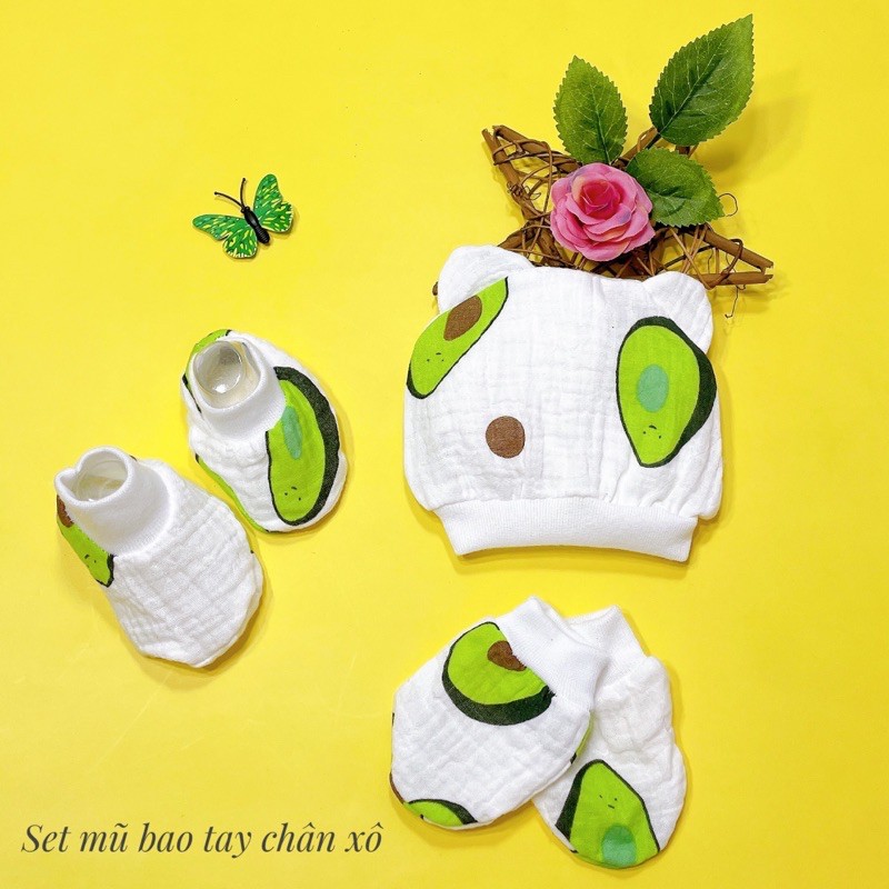 Set nón + bao tay chân vải xô túi lưới 4660