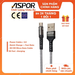 Cáp sạc nhanh USB Micro 3A ,dây cáp sạc Aspor A162 dài 30cm - Hàng Chính Hãng