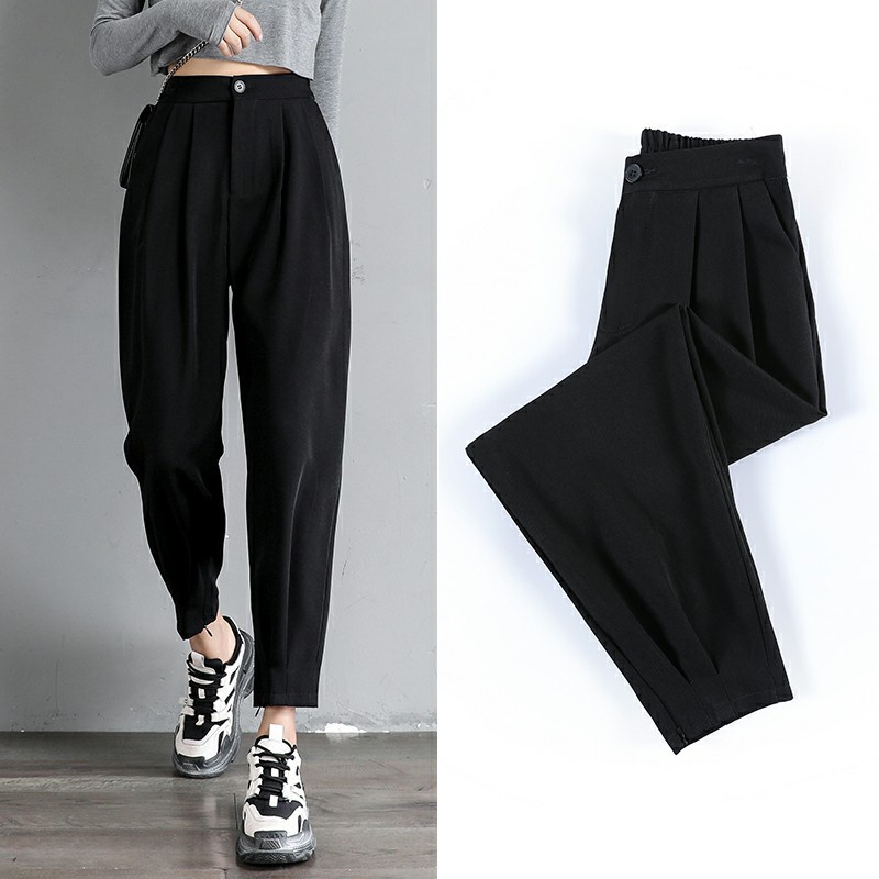 Quần baggy chất liệu vải tuyết mưa dáng quan baggy nữ công sở cạp cao lưng thun khóa gấu