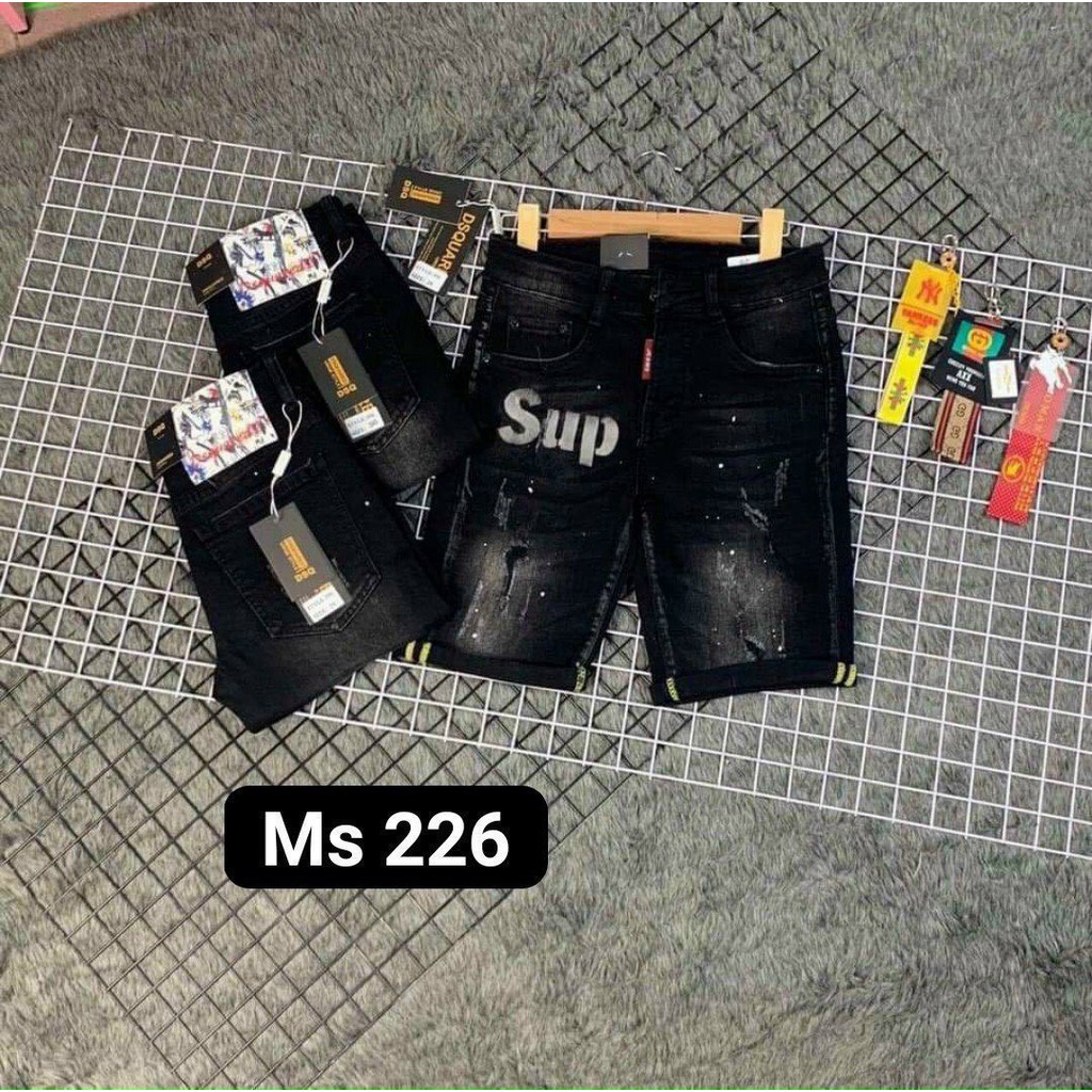 Quần short jean nam DSQ đen rách thêu logo vẩy sơn chất bò form body mẫu mới nhiều màu cao cấp AHFASHION