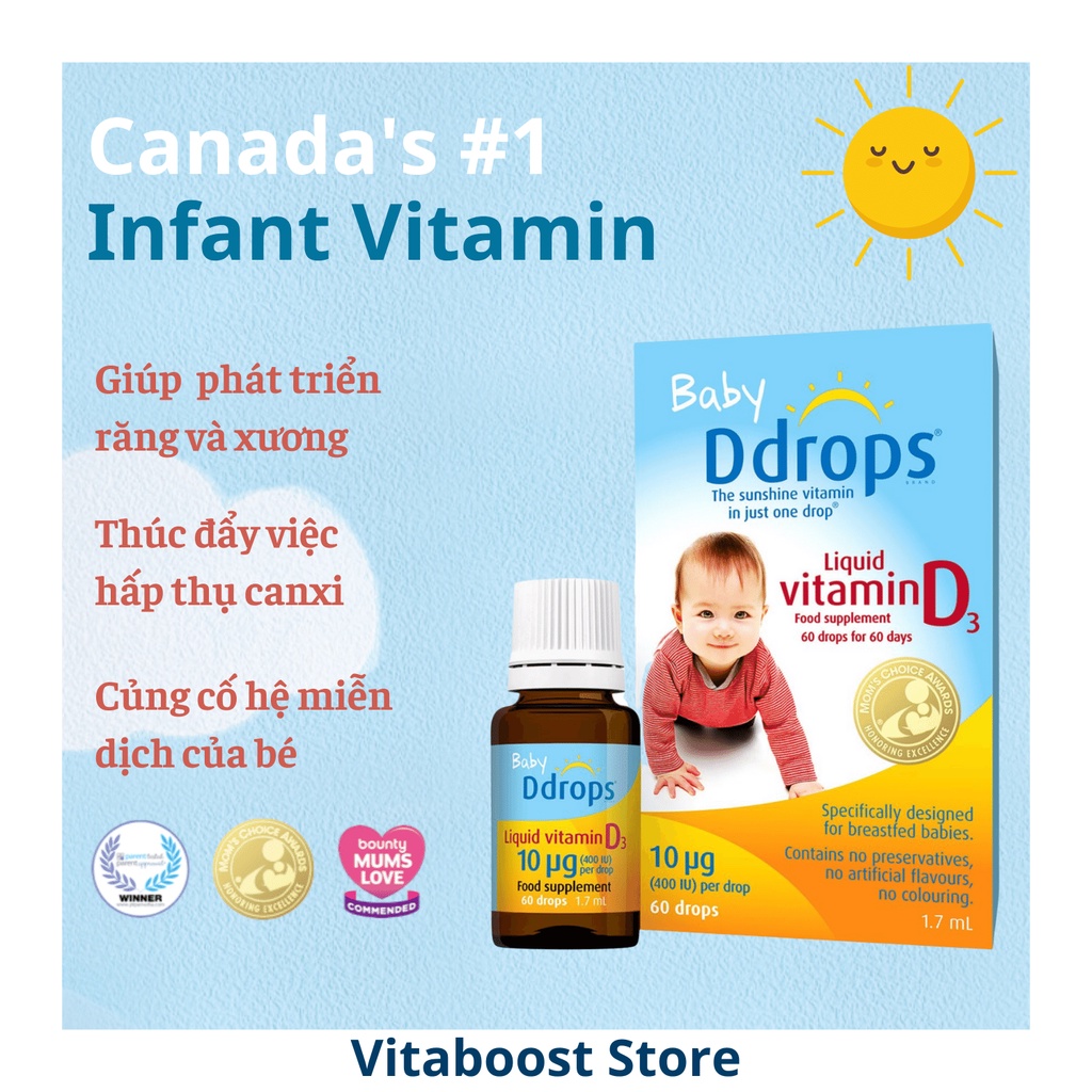 Vitamin D3 drops 60 giọt cho trẻ sơ sinh hàng Anh