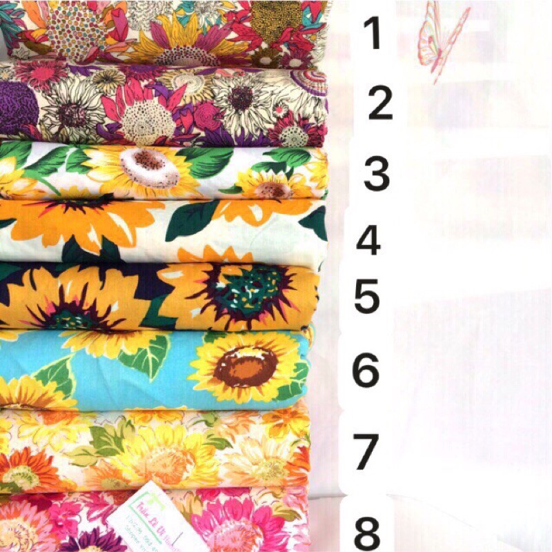 #V94🌻 VẢI TWILL HOẠ TIẾT HOA HƯỚNG DƯƠNG MAY ĐỒ CHO TRẺ EM, DOLL, OBITSU, DIY, DECOR, HANDMADE, QUILTING, SCRUNCHIES