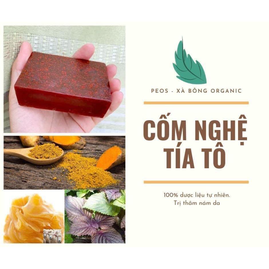 Xà Bông Organic Dưỡng Da Cốm Nghệ Tía Tô - PEOS (HSD: 6 tháng, Handmade) | BigBuy360 - bigbuy360.vn