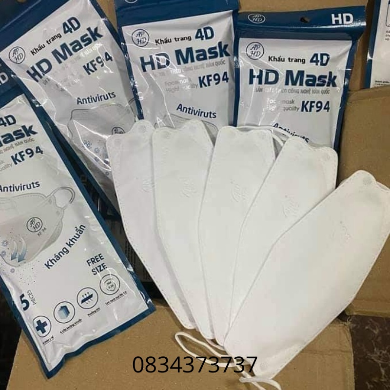 Khẩu trang kf94 công nghệ hàn quốc 4D MASK  kháng khuẩn 4 lớp combo 5 cái