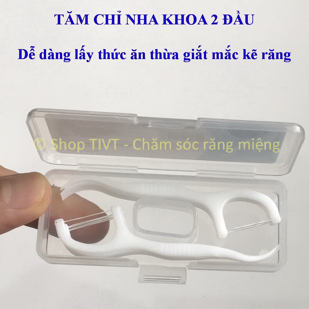 Tăm răng nhựa 2 đầu: đầu tăm và đầu chỉ nha khoa để vệ sinh chân răng, bề mặt răng, lấy ra thức ăn giắt khe kẽ răng-TIVT