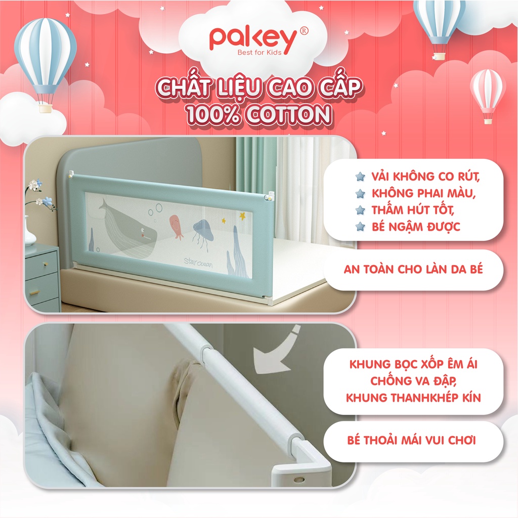 Thanh Chắn Giường PAKEY NHẬT BẢN 2022 Cao 105cm Nâng Hạ 1 Bên Dễ Dàng, Thanh Chặn Giường Dạng Trượt Chắc Chắn